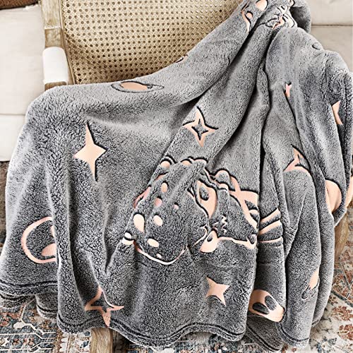 Image Title ABELL Glow in The Dark Alien Blanket, Christmas Thanksgiving Blanket Gifts for Birthday Kids Women Girls Boy Best Friend,Grey